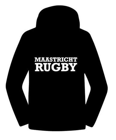 Kinderhoody Zwart met RC Maastricht logo op de borst en tekstlogo op de rug