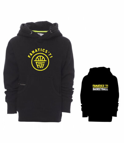 Fanatics Hoody Kids met Fanatics logo op de voorkant en Basketball logo achterop