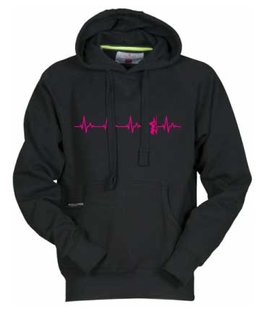 DENZZ Hoody zwart Unisex model met fluor rose hartslag