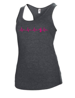 DENZZ dames tanktop grijs met fluor roze hartslag logo
