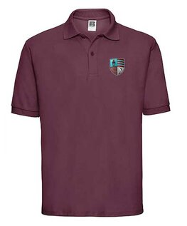 Unisex Polo bordeaux met RC Maastricht borstlogo en tekstlogo op de rug