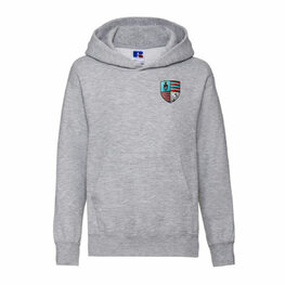 Kinderhoody grijs met RC Maastricht logo op de borst en tekstlogo op de rug